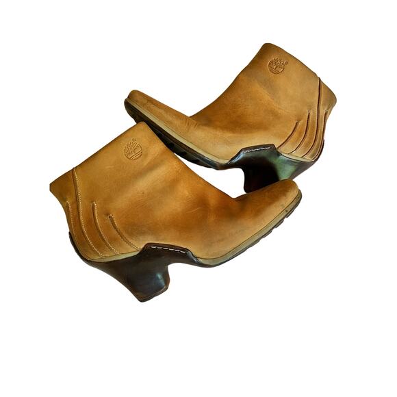 Timberland Women’s Clog Booties‎ Tan Wooden Zipper Open 10M - Picture 1 of 6